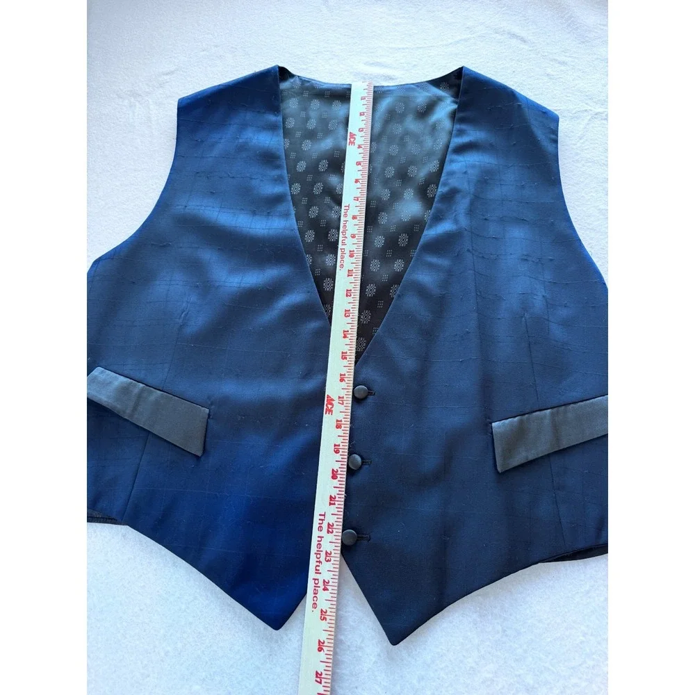 Lou‎ Myles Men's 52 Navy Blue Tuxedo 3 Piece Suit Vest 47x28 Satin Trim VTG